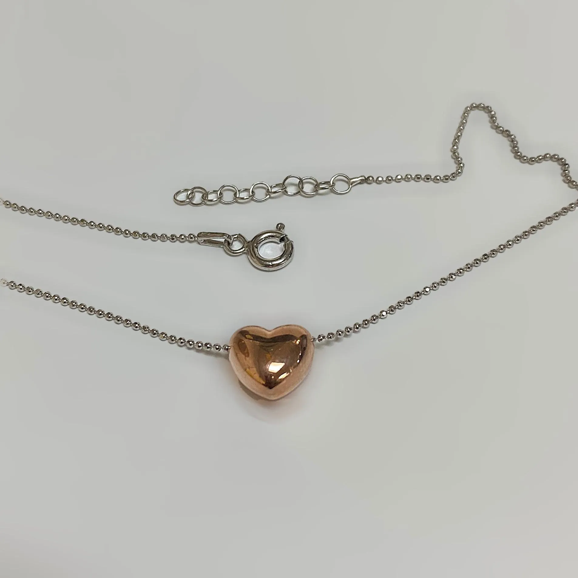 Italian Silver Rose Gold Heart Pendant Necklace