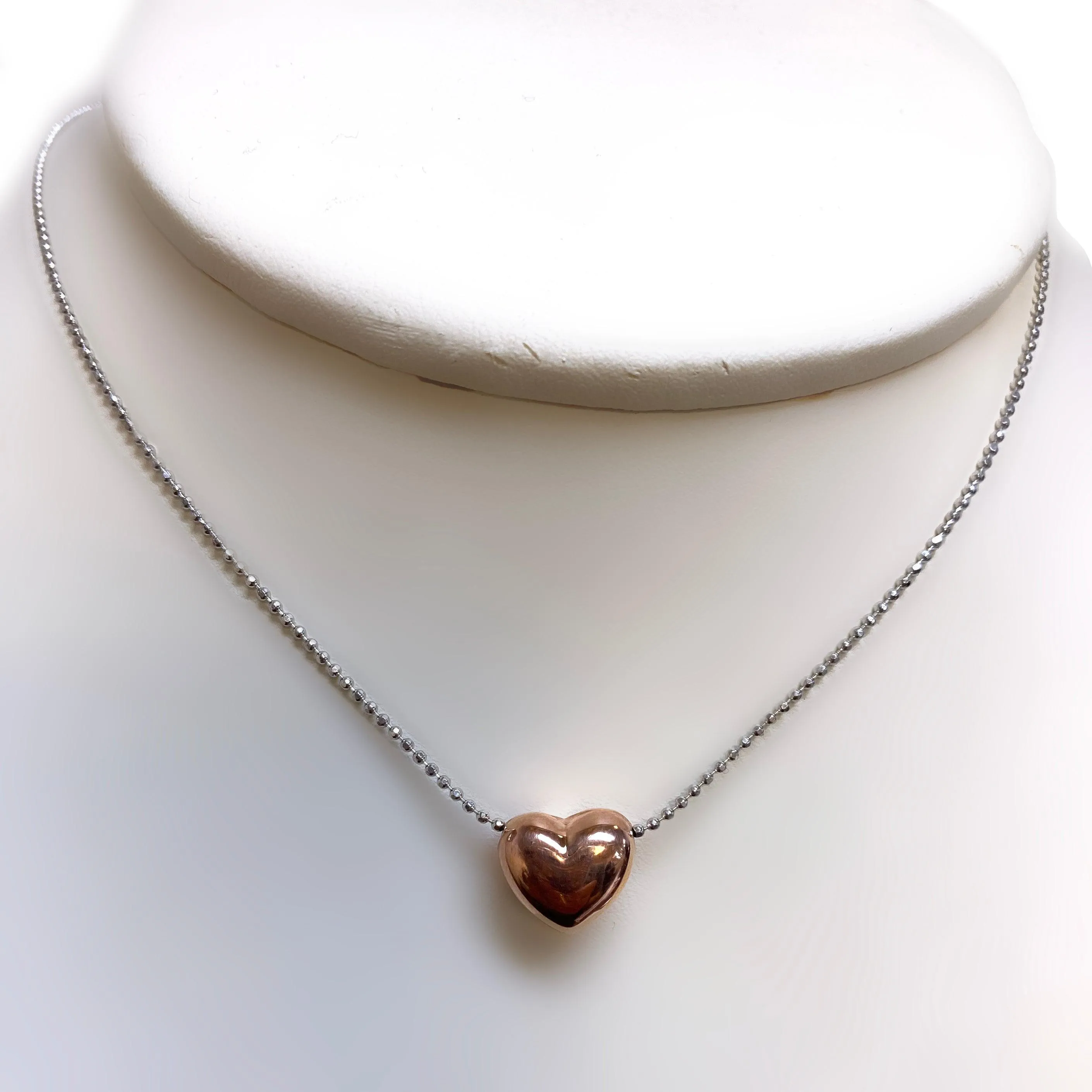 Italian Silver Rose Gold Heart Pendant Necklace