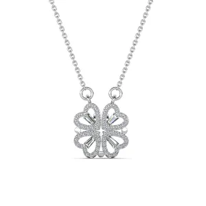Kendra 18k White Gold Plated 2-in-1 Heart/Clover Pendant Necklace with Crystals