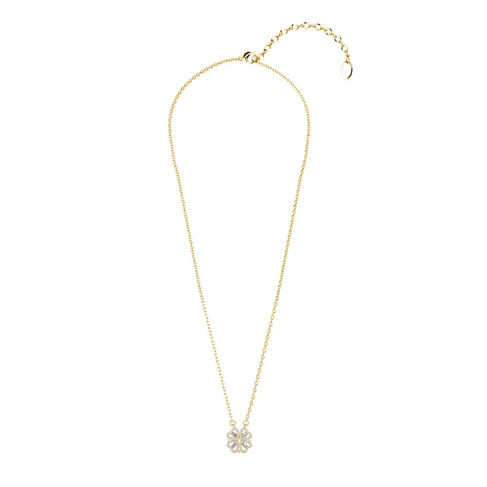 Kendra 18k White Gold Plated 2-in-1 Heart/Clover Pendant Necklace with Crystals