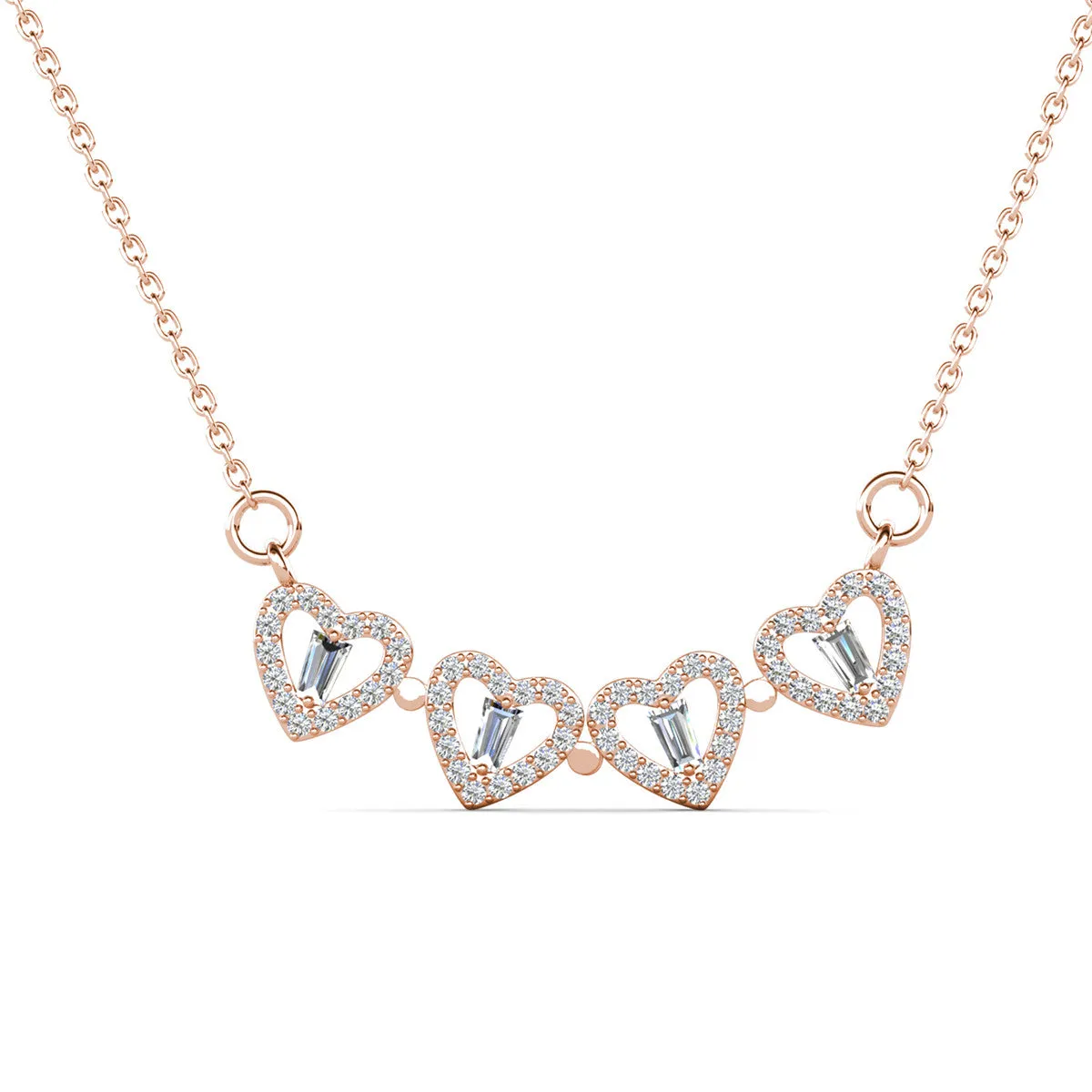 Kendra 18k White Gold Plated 2-in-1 Heart/Clover Pendant Necklace with Crystals