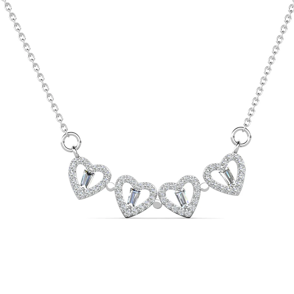 Kendra 18k White Gold Plated 2-in-1 Heart/Clover Pendant Necklace with Crystals