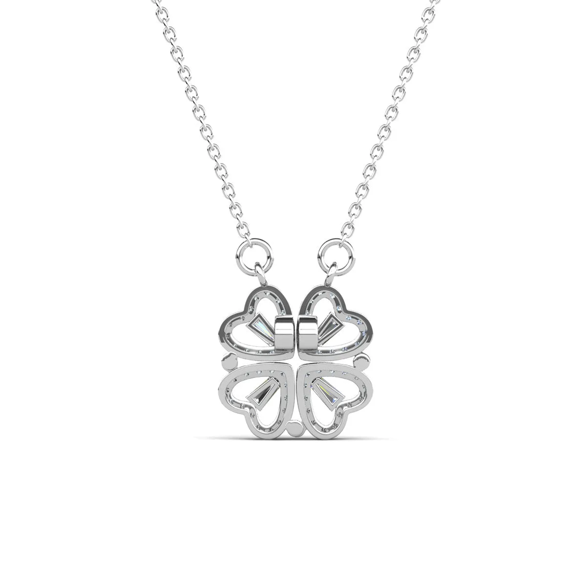 Kendra 18k White Gold Plated 2-in-1 Heart/Clover Pendant Necklace with Crystals