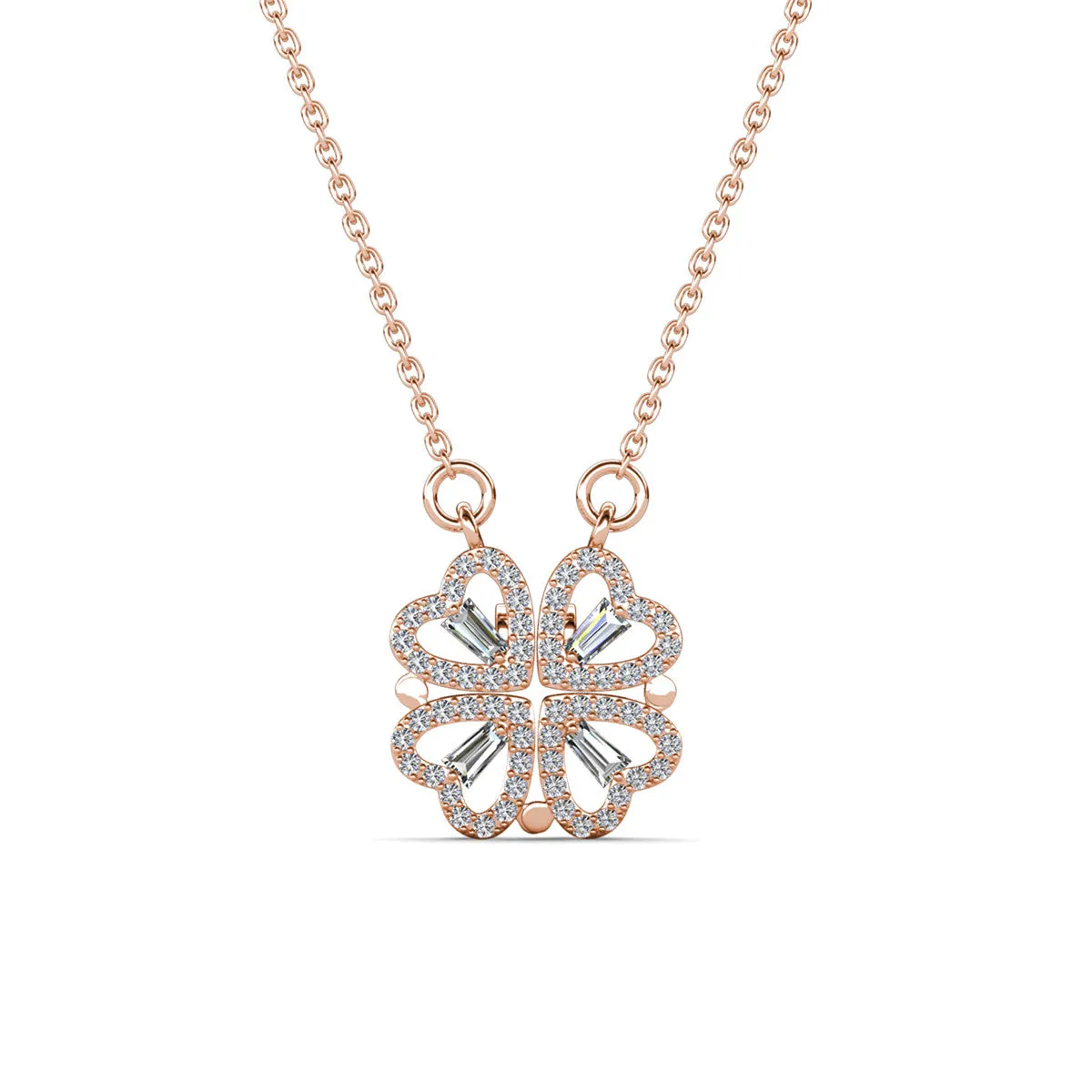 Kendra 18k White Gold Plated 2-in-1 Heart/Clover Pendant Necklace with Crystals