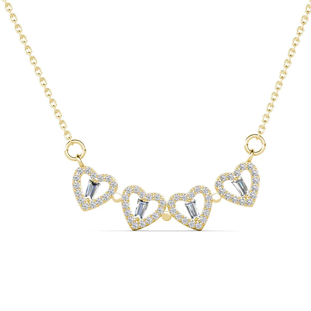 Kendra 18k White Gold Plated 2-in-1 Heart/Clover Pendant Necklace with Crystals