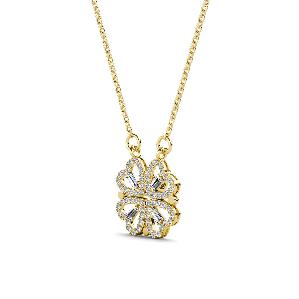 Kendra 18k White Gold Plated 2-in-1 Heart/Clover Pendant Necklace with Crystals