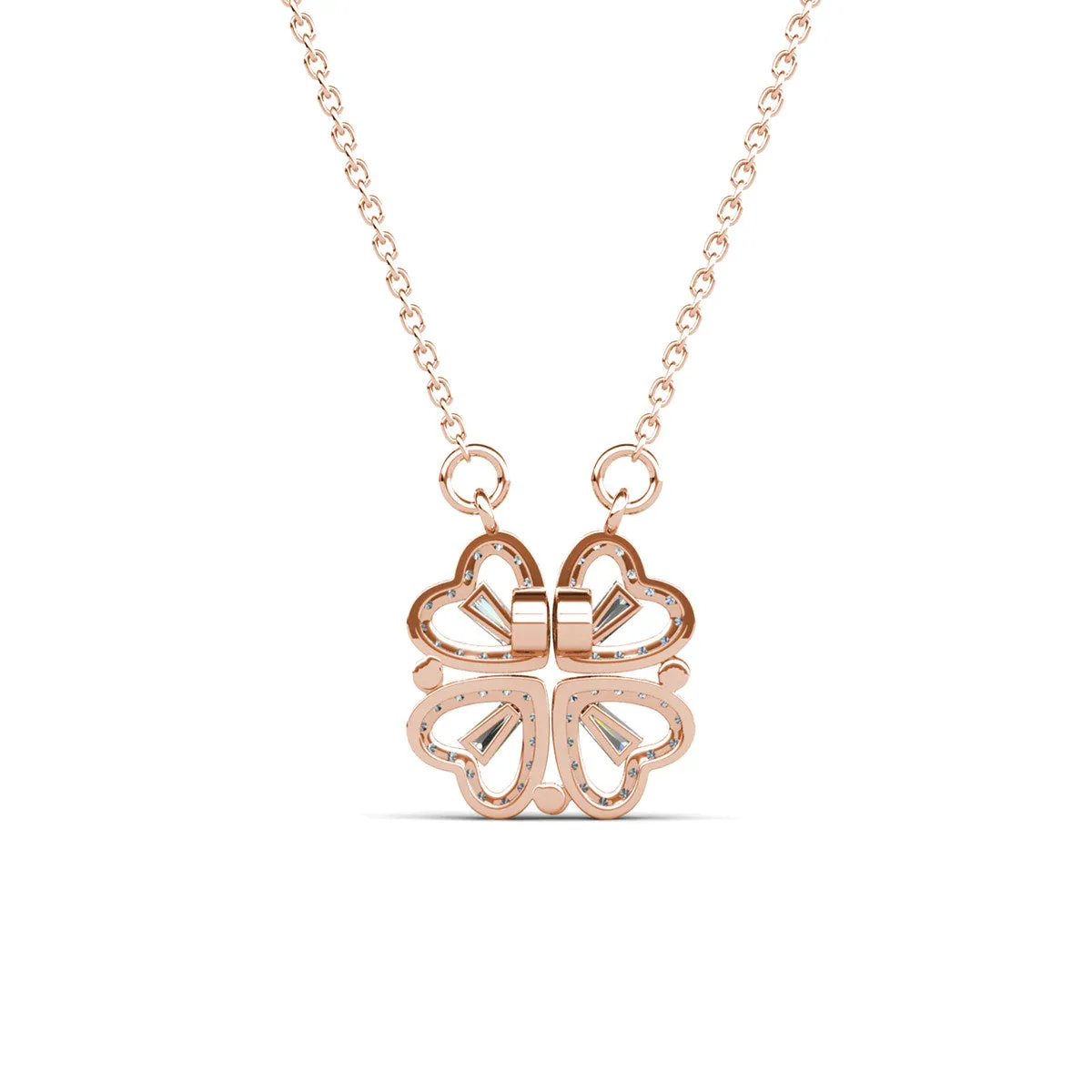 Kendra 18k White Gold Plated 2-in-1 Heart/Clover Pendant Necklace with Crystals