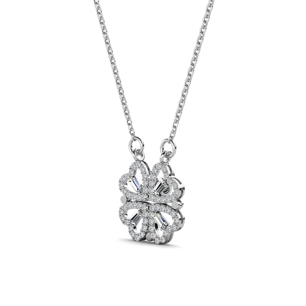 Kendra 18k White Gold Plated 2-in-1 Heart/Clover Pendant Necklace with Crystals