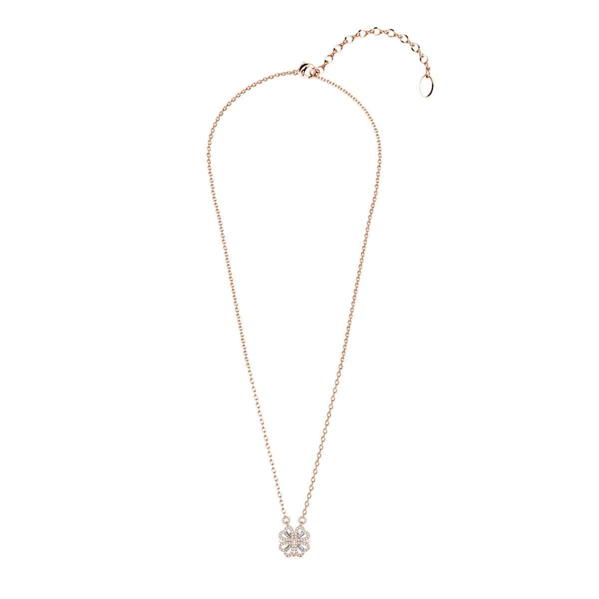 Kendra 18k White Gold Plated 2-in-1 Heart/Clover Pendant Necklace with Crystals