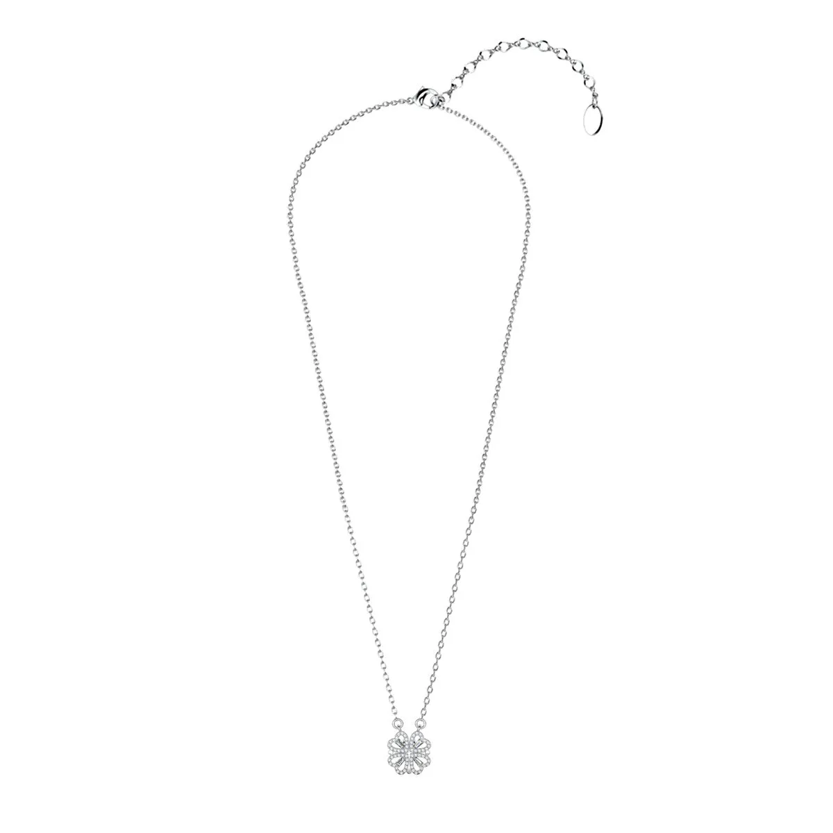 Kendra 18k White Gold Plated 2-in-1 Heart/Clover Pendant Necklace with Crystals