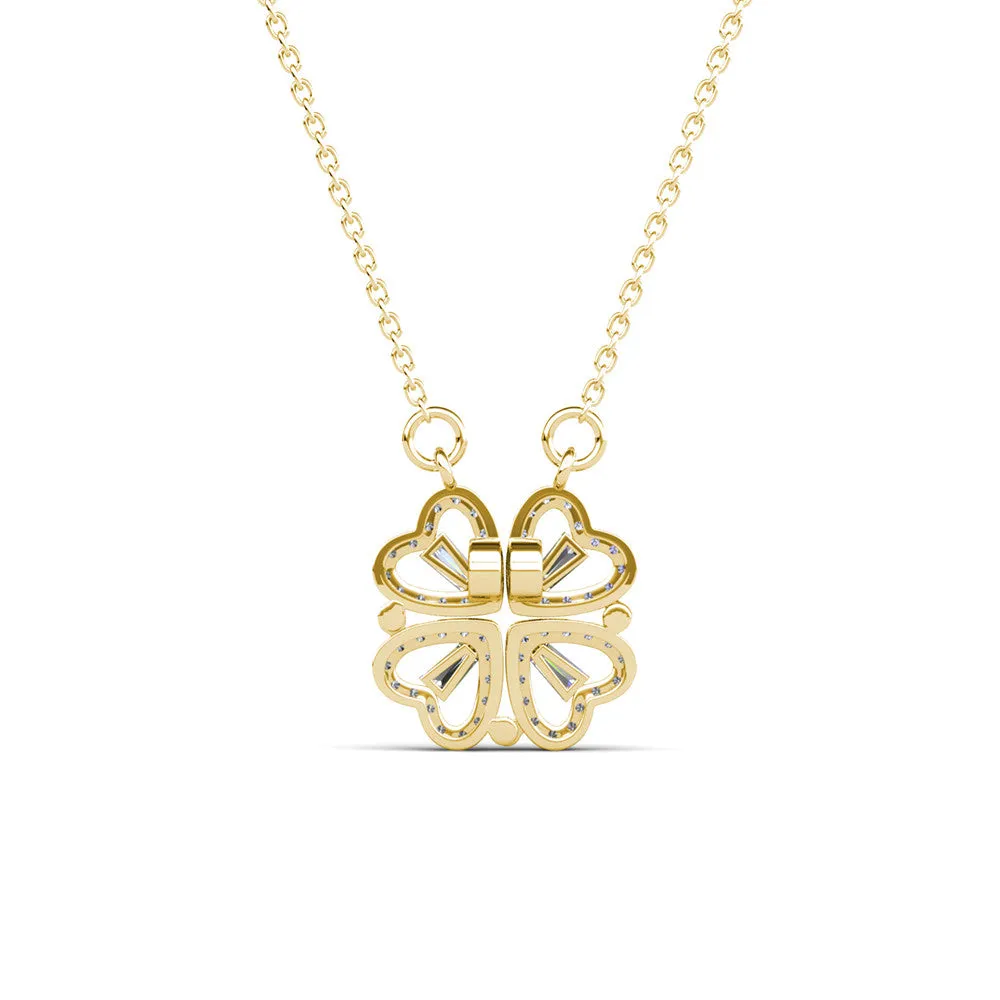 Kendra 18k White Gold Plated 2-in-1 Heart/Clover Pendant Necklace with Crystals