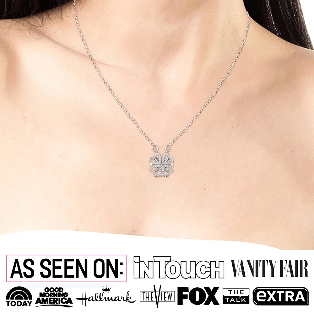 Kendra 18k White Gold Plated 2-in-1 Heart/Clover Pendant Necklace with Crystals