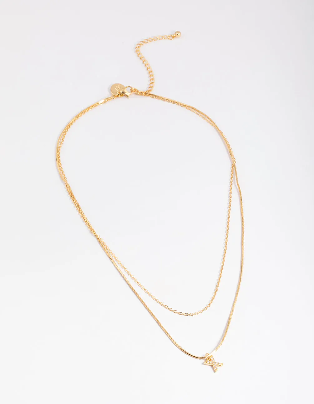 Letter X Gold Plated Layered Diamante Initial Necklace