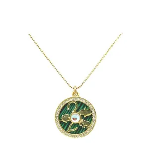 'Lucky' Charm: Gold Plated Halo 'CZ' With Green Enamel (NGCP46MLT)