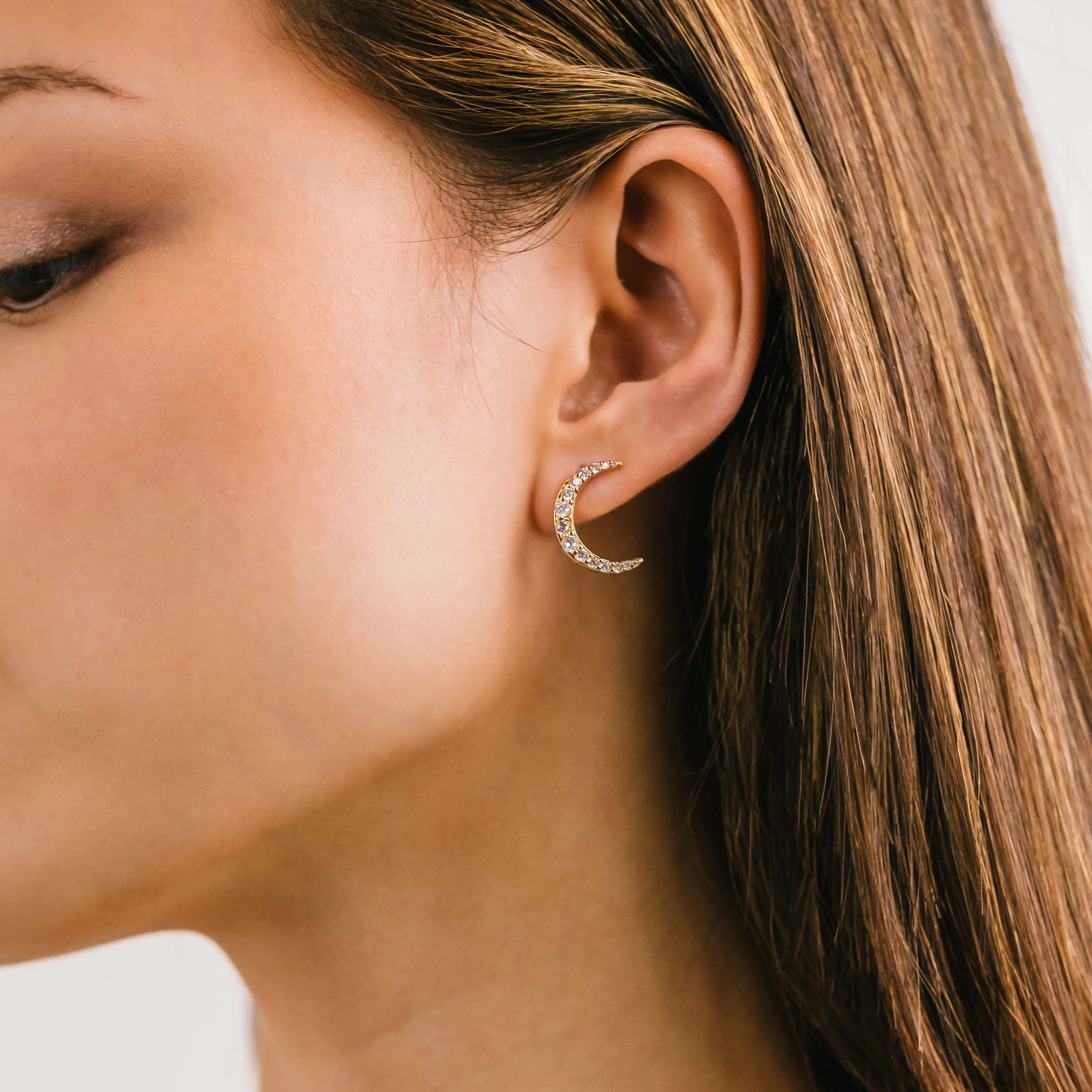 Lune Moon Stud Earrings Silver