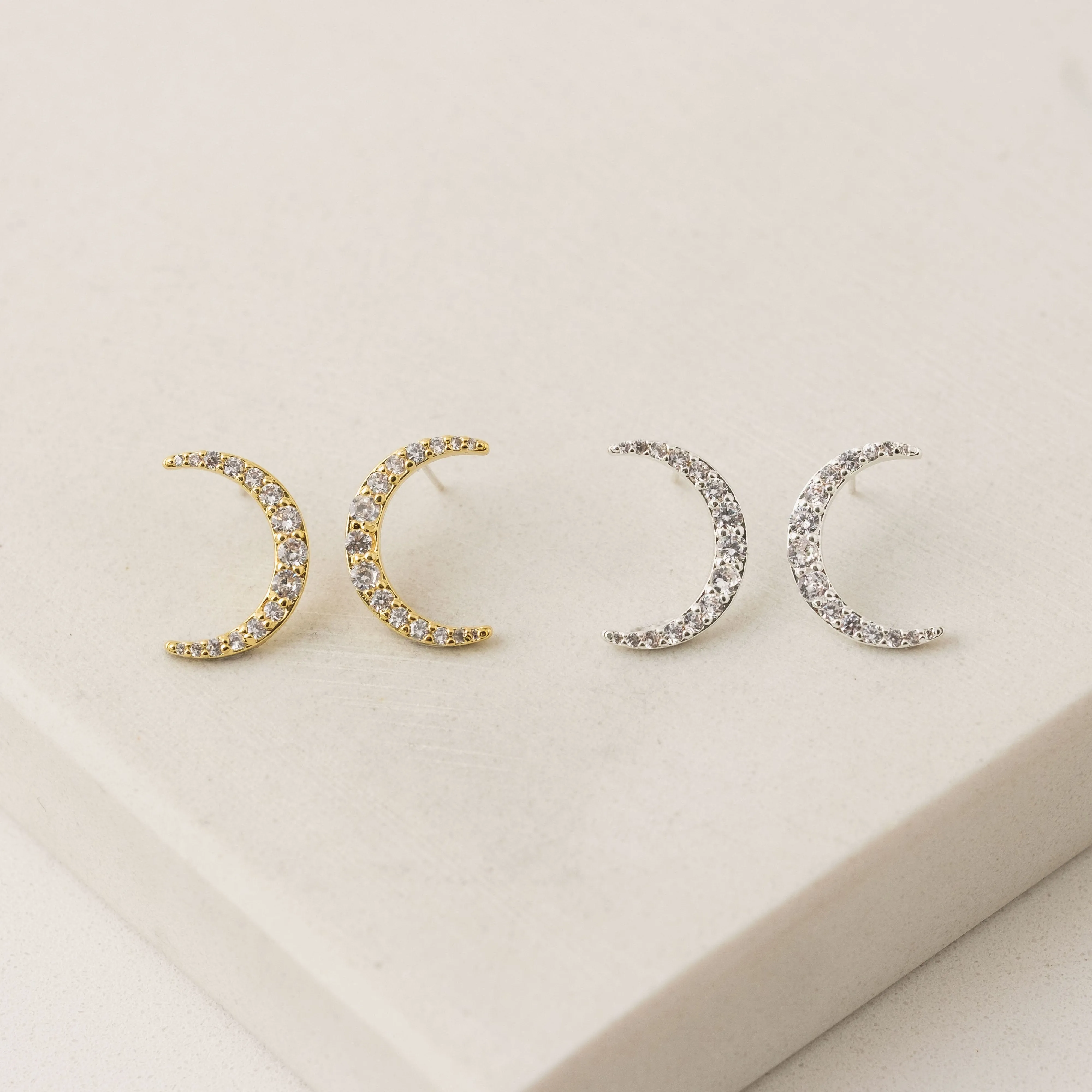 Lune Moon Stud Earrings Silver