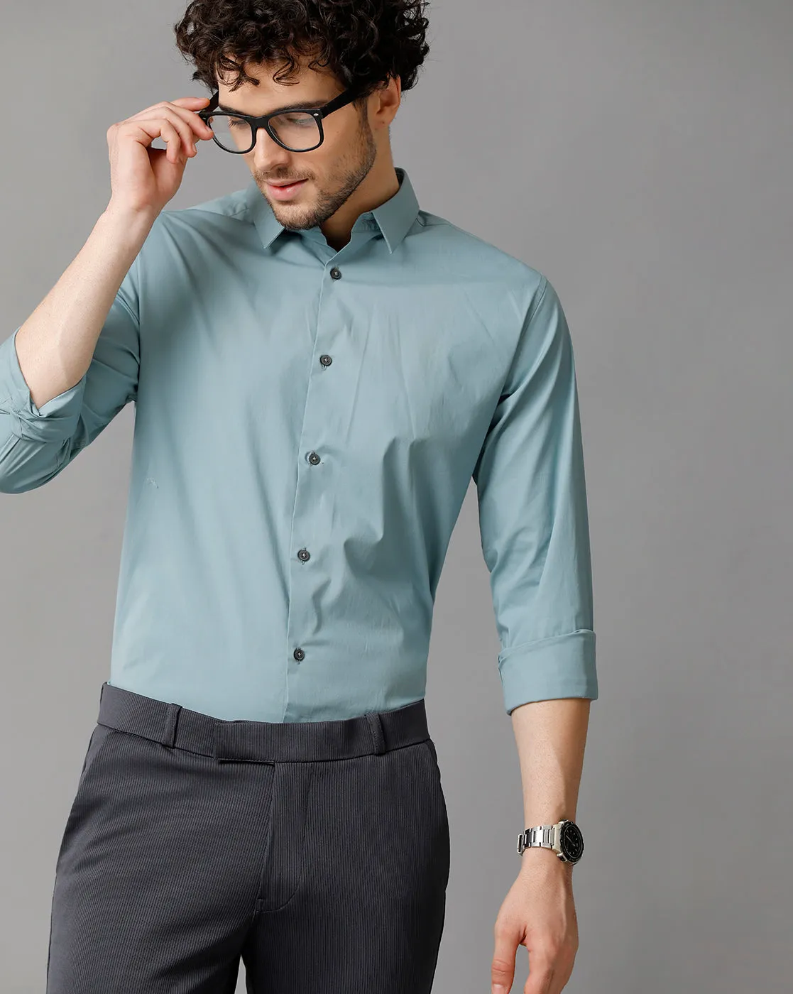 Men' Poplin Stretch Smoke Blue Shirt