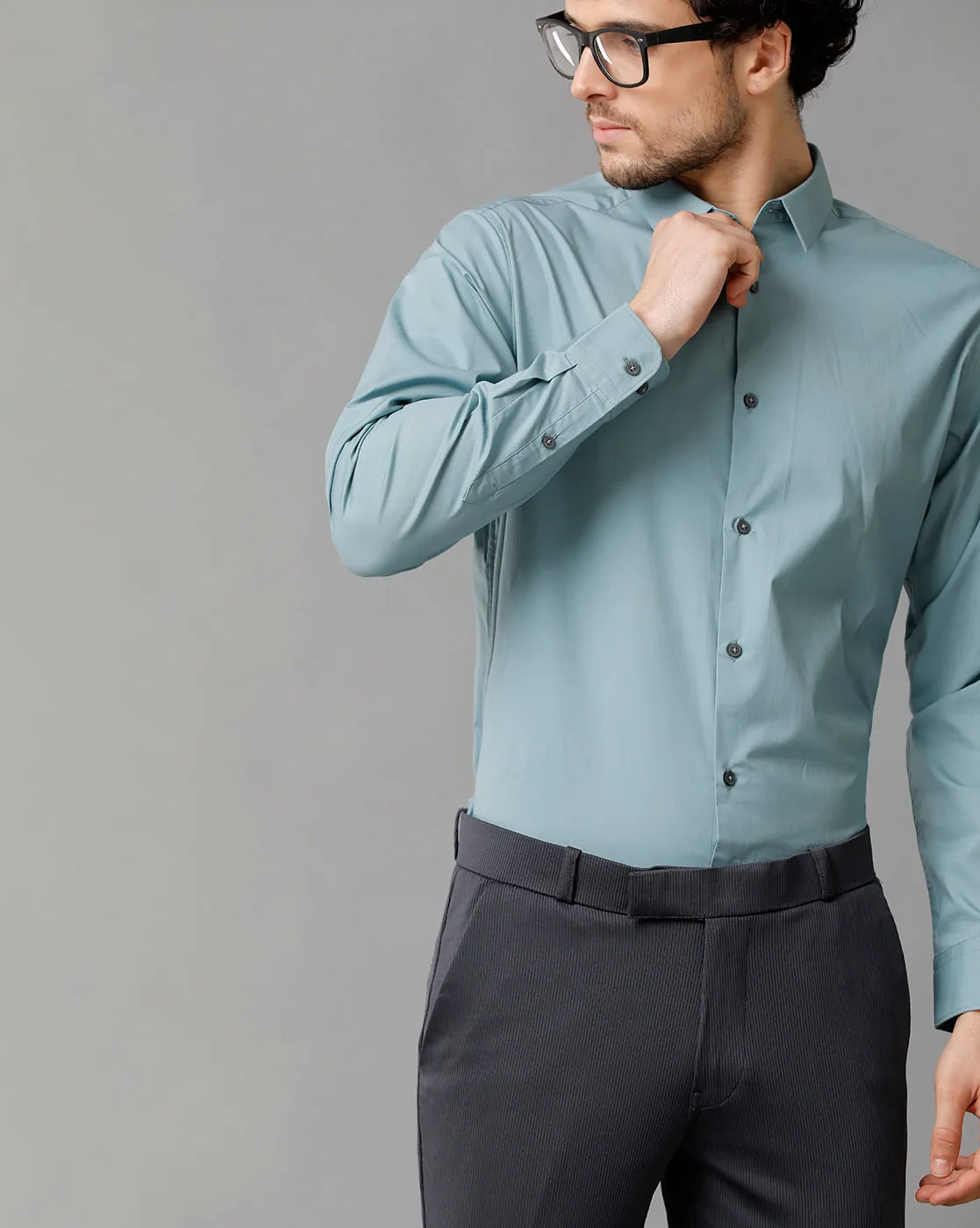 Men' Poplin Stretch Smoke Blue Shirt