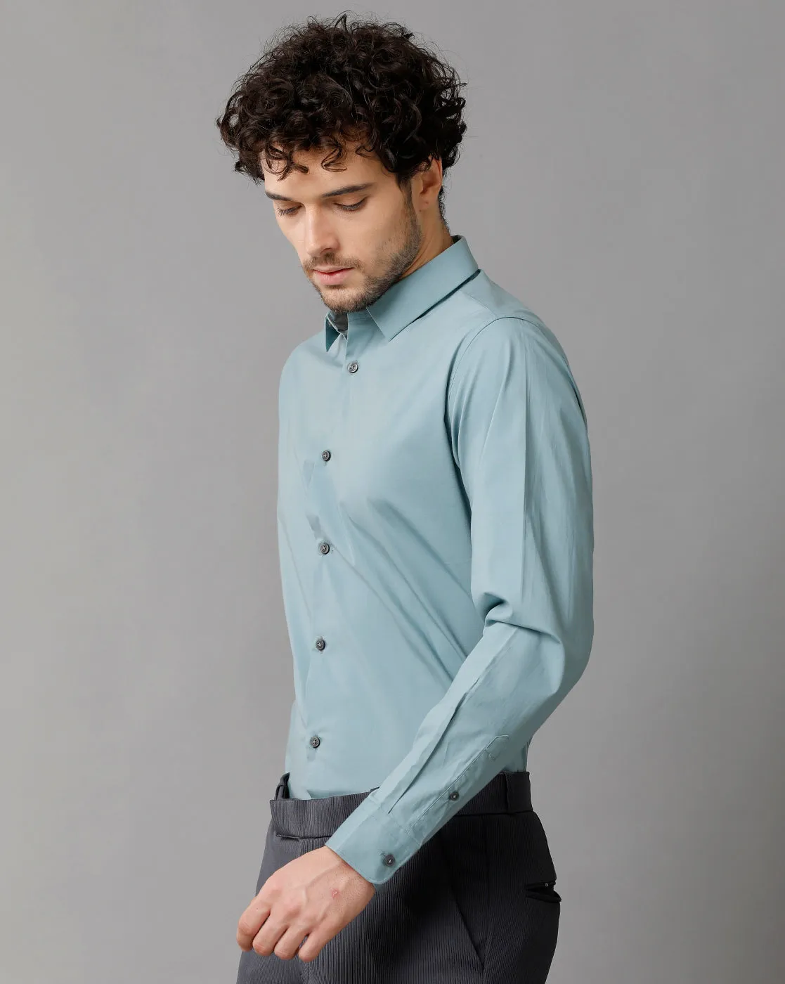 Men' Poplin Stretch Smoke Blue Shirt