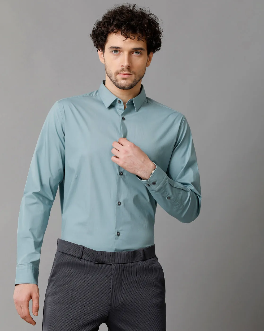 Men' Poplin Stretch Smoke Blue Shirt