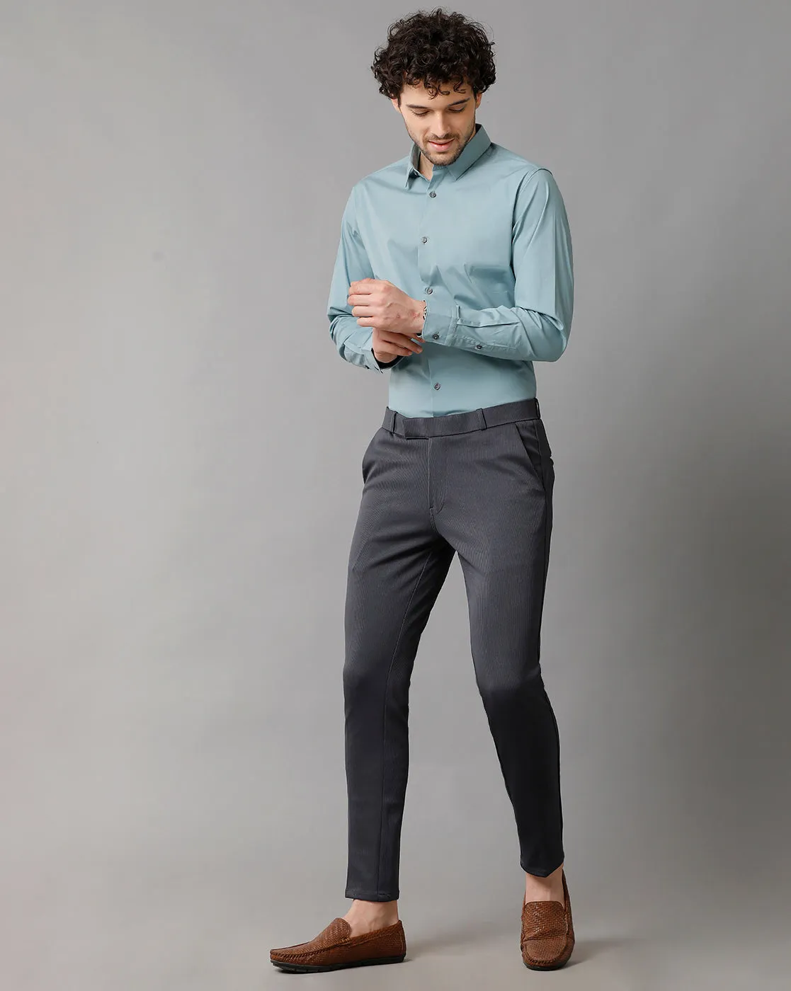 Men' Poplin Stretch Smoke Blue Shirt