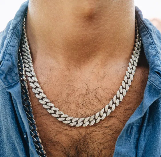 MEN'S DIAMOND PAVE FLAT LINK NECKLACE
