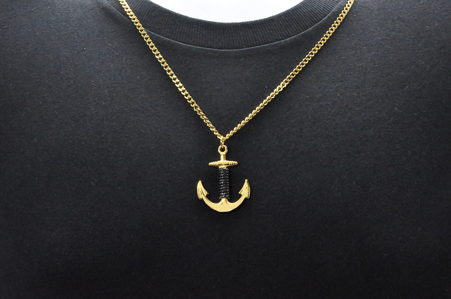Mens Gold Stainless Steel Anchor Pendant