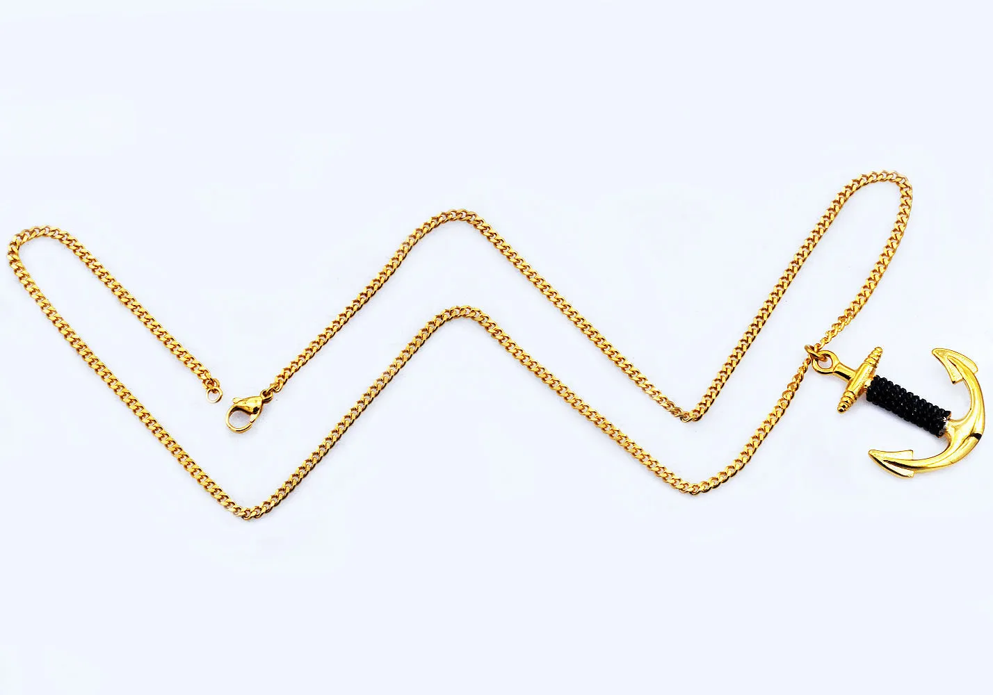 Mens Gold Stainless Steel Anchor Pendant