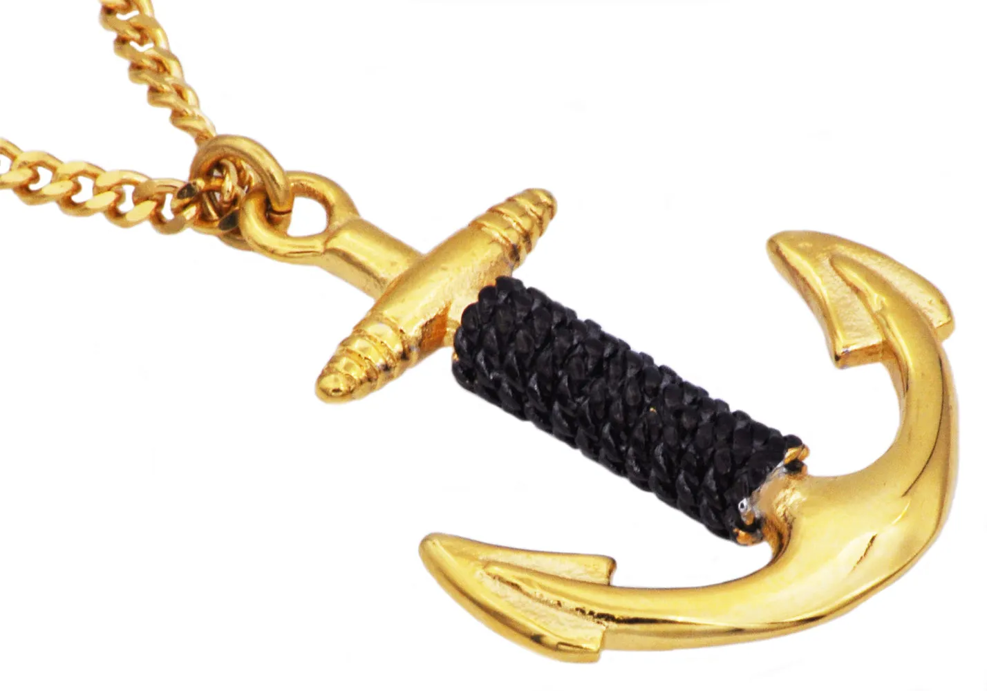 Mens Gold Stainless Steel Anchor Pendant