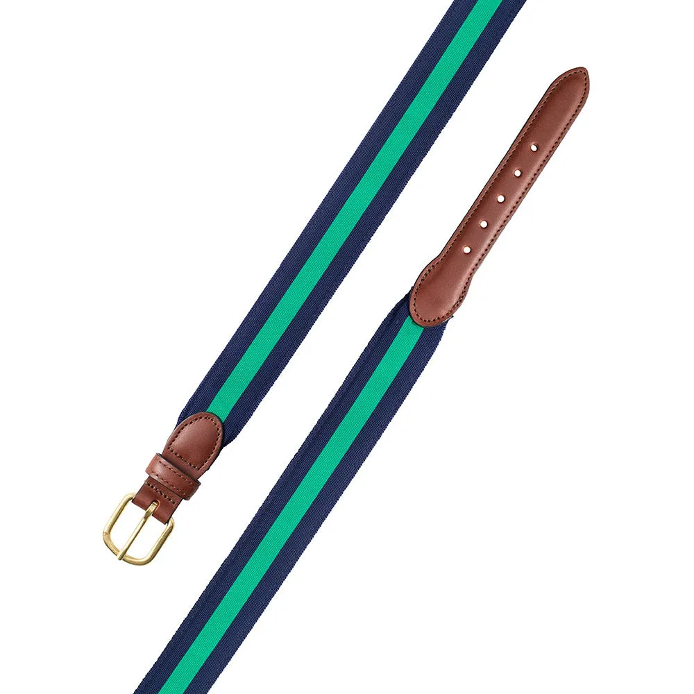 Navy & Green Grosgrain Ribbon Leather Tab Belt
