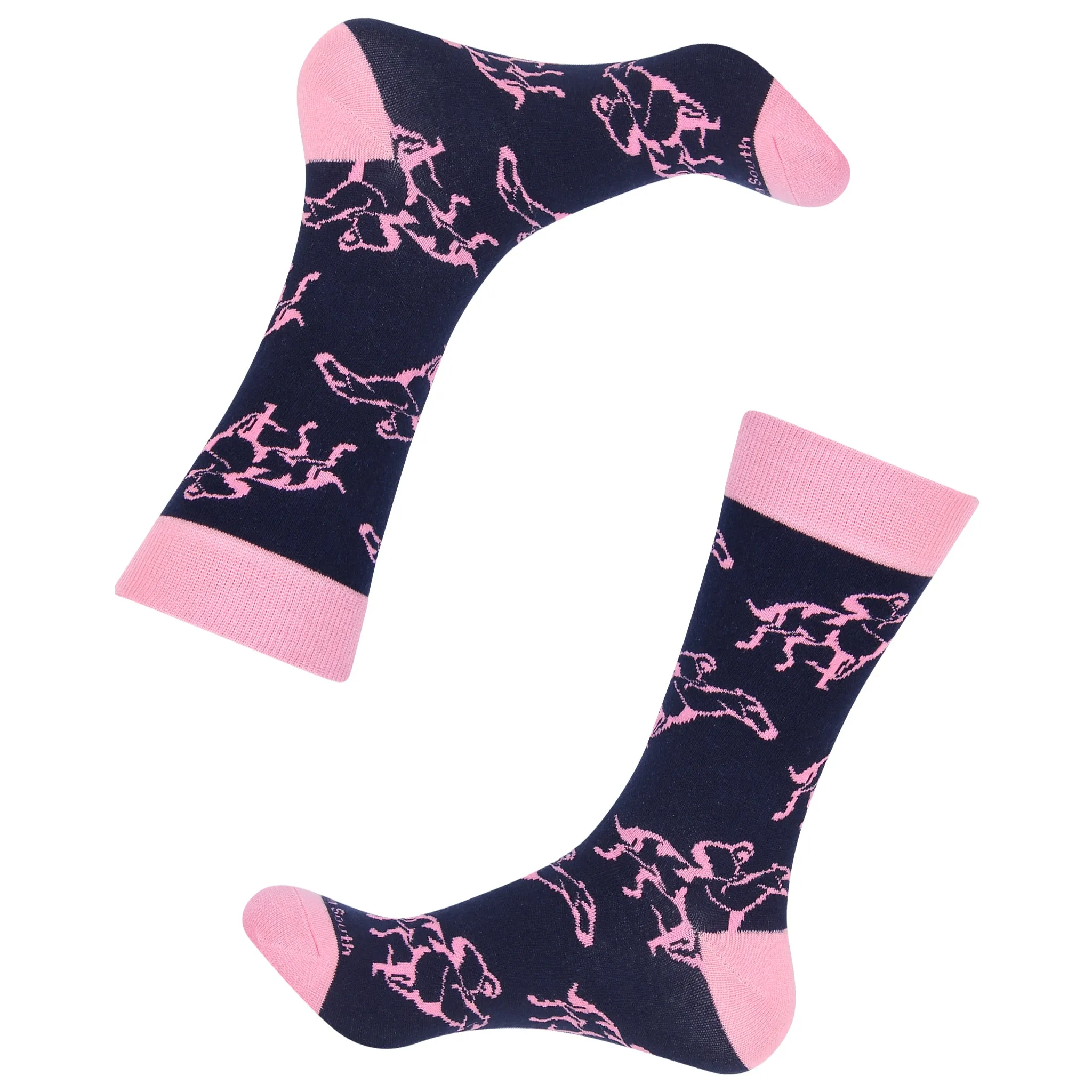 Navy and Pink Horse Outline Socks