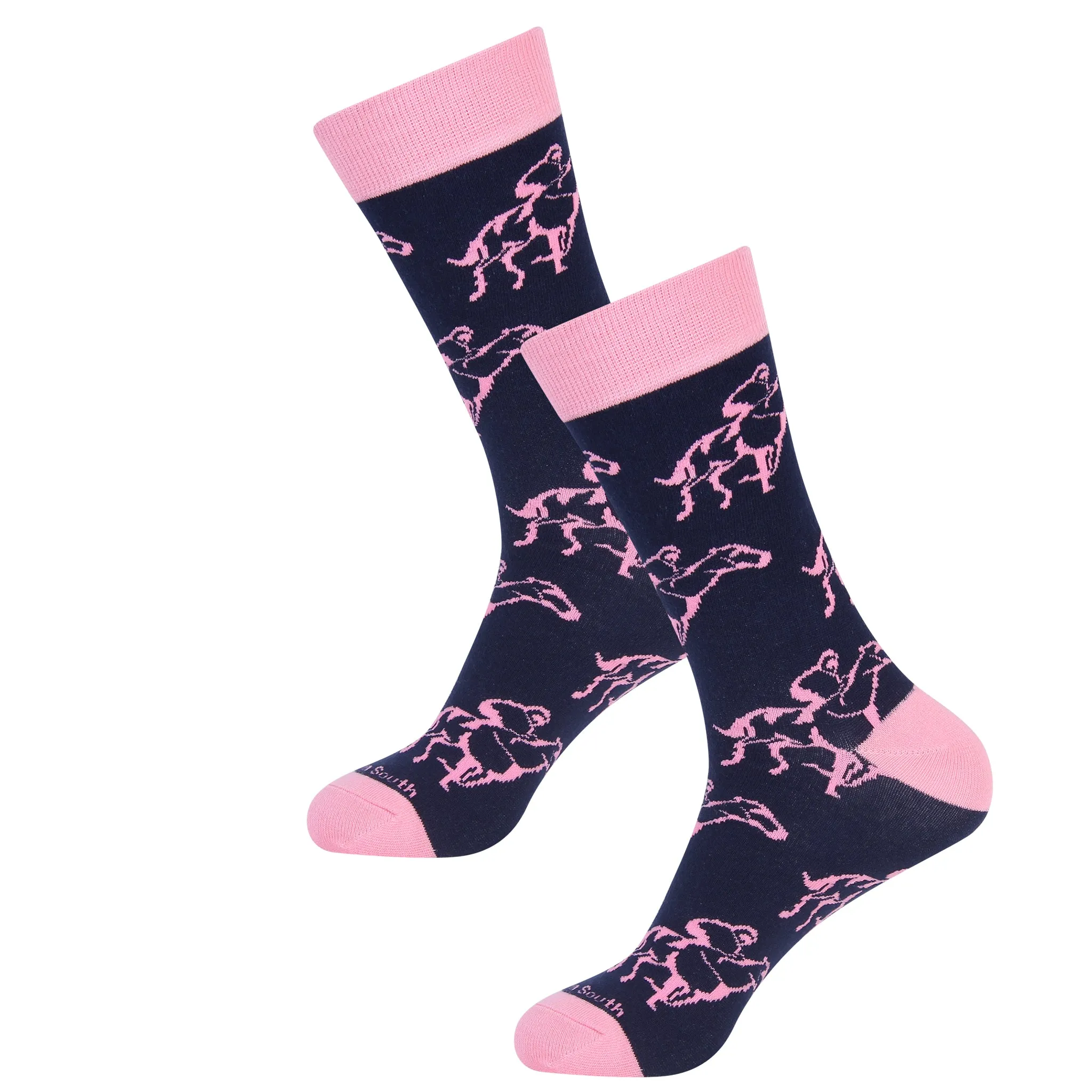 Navy and Pink Horse Outline Socks