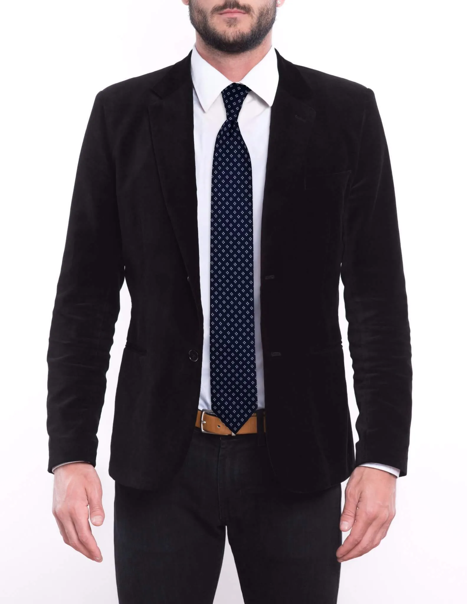 Navy Blue-Flowered Geometric Traditional Tie