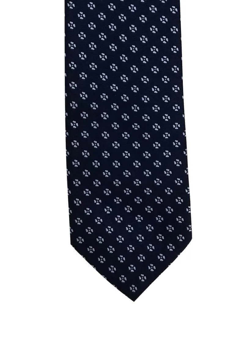 Navy Blue-Flowered Geometric Traditional Tie