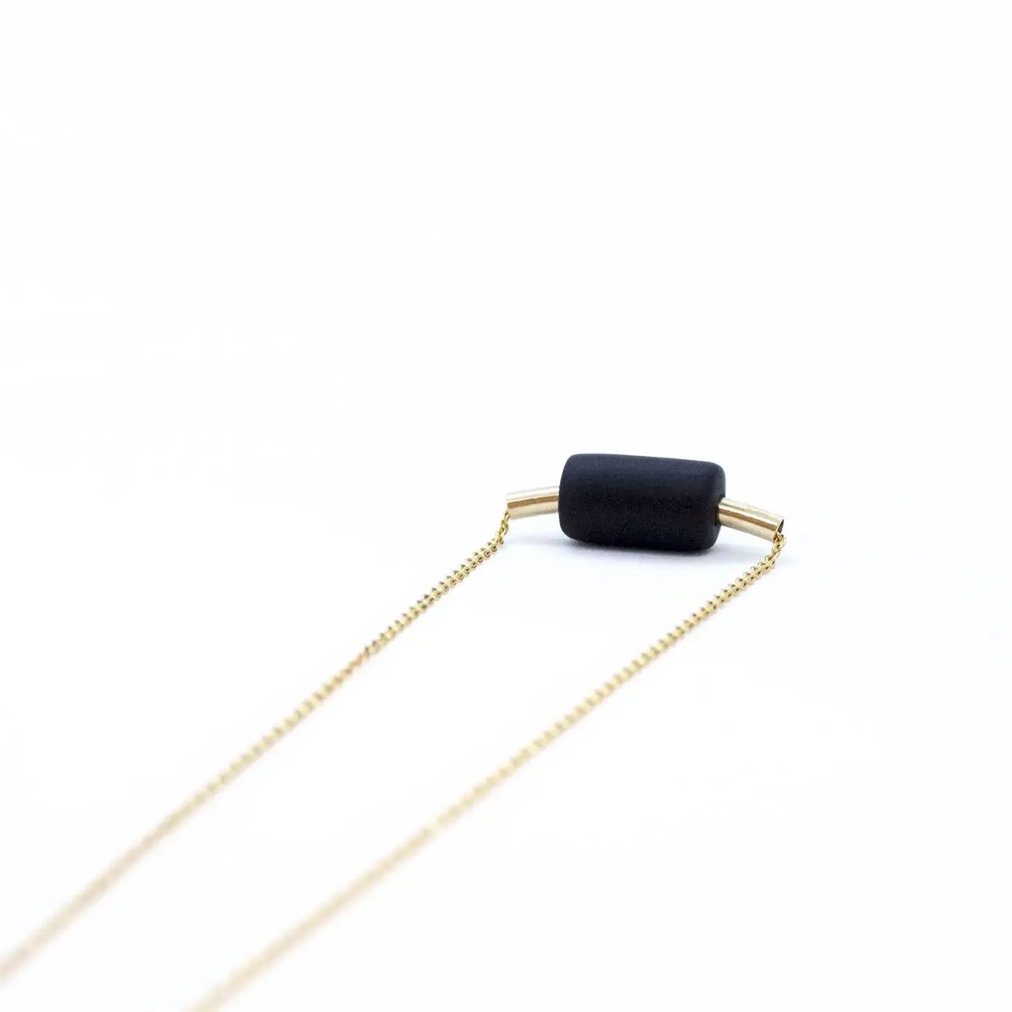 Necklace - Gold Tube & Black Bead