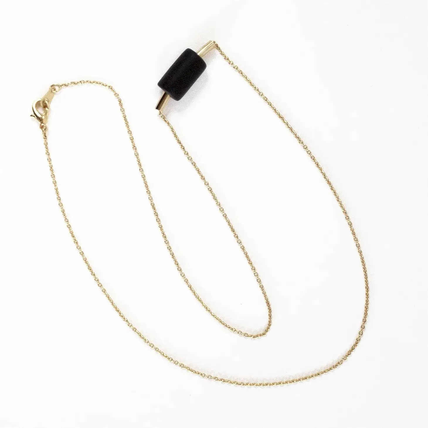 Necklace - Gold Tube & Black Bead
