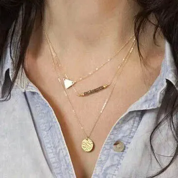 Optimized Title: Elegant Fatima Hand Multilayer Hammered Chain Lariat Necklace with Long Bar Pendant - Stylish Jewelry for Women (JHS018)
