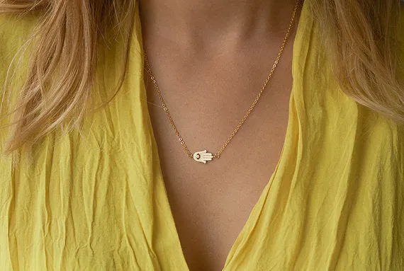 Optimized Title: Elegant Fatima Hand Multilayer Hammered Chain Lariat Necklace with Long Bar Pendant - Stylish Jewelry for Women (JHS018)