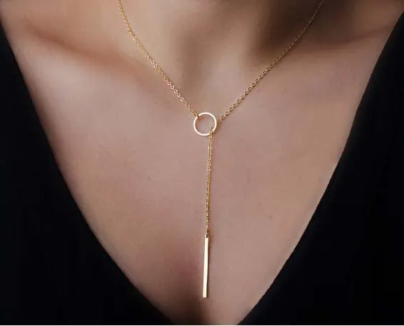 Optimized Title: Elegant Fatima Hand Multilayer Hammered Chain Lariat Necklace with Long Bar Pendant - Stylish Jewelry for Women (JHS018)