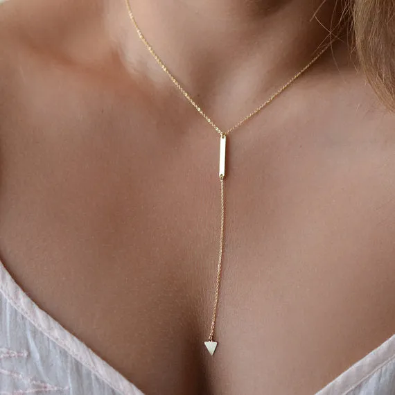 Optimized Title: Elegant Fatima Hand Multilayer Hammered Chain Lariat Necklace with Long Bar Pendant - Stylish Jewelry for Women (JHS018)