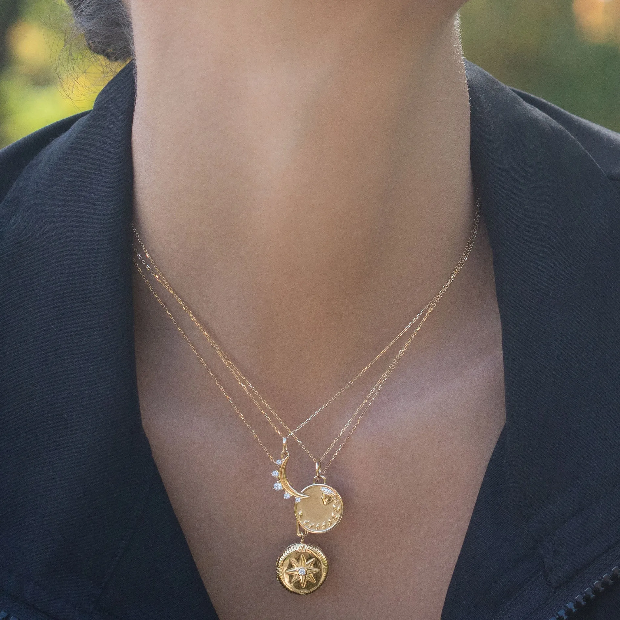 Petite Moon and Diamond Necklace