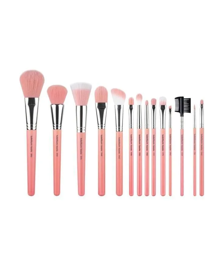 Pink Bambu Complete 14pc. Brush Set with Roll-up Pouch
