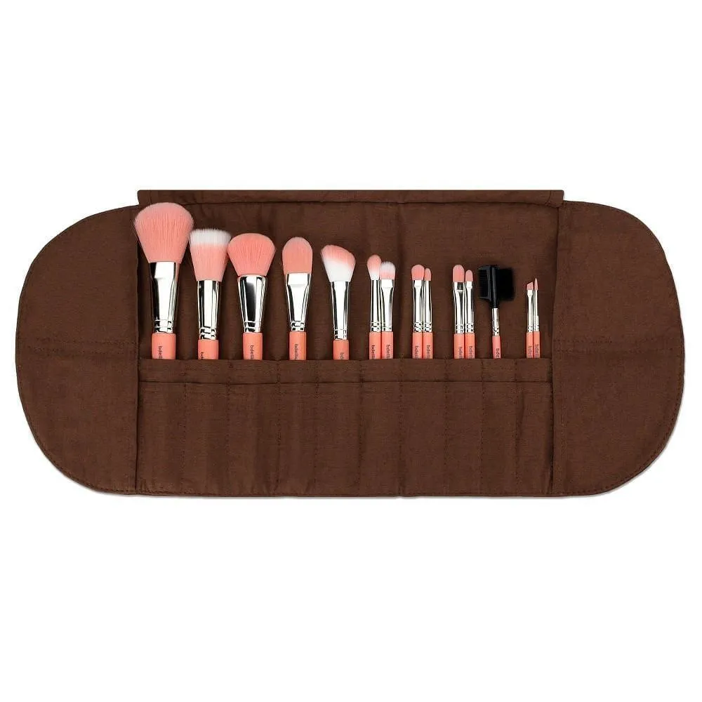 Pink Bambu Complete 14pc. Brush Set with Roll-up Pouch
