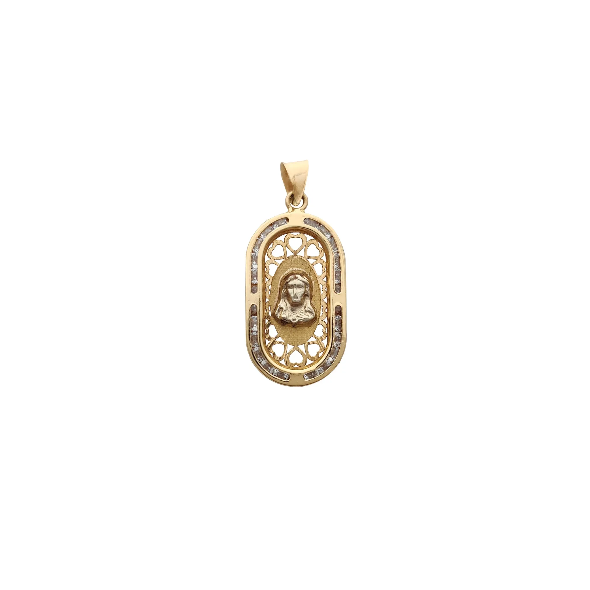 "Heavenly Vision" Stoneset Frame Jesus Pendant (14K)