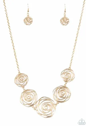 Rosy Rosette gold necklace - Paparazzi Accessories
