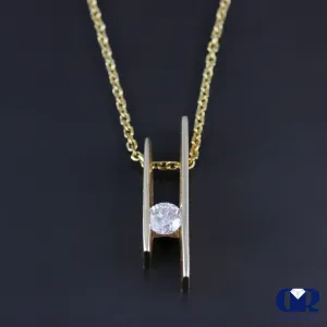 Round Cut Diamond Solitaire Pendant Necklace In 14K Yellow Gold