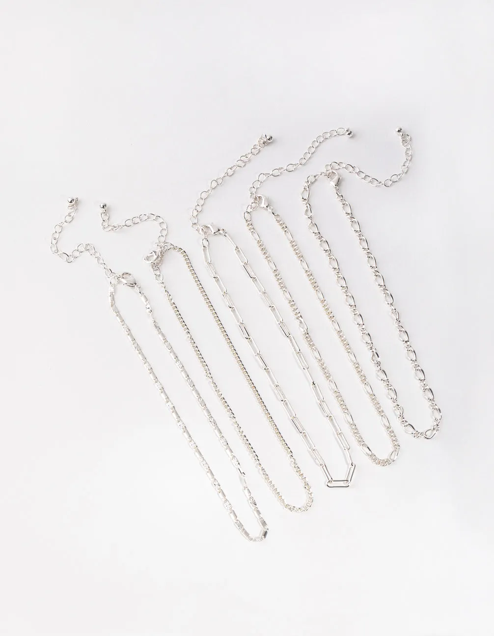 Silver Mix Chain Choker 5-Pack