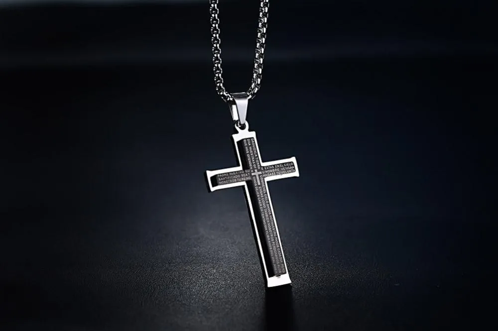 Stainless Steel España Bible Prayer Cross Necklace