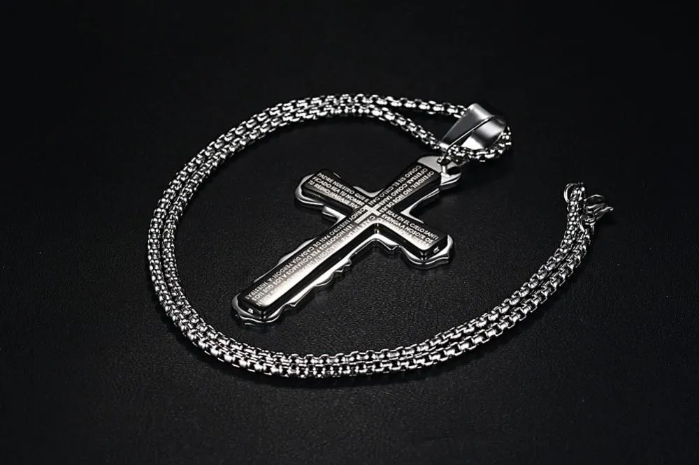 Stainless Steel España Bible Prayer Cross Necklace