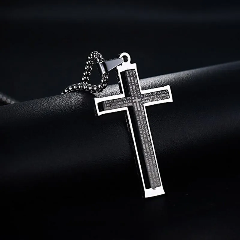 Stainless Steel España Bible Prayer Cross Necklace